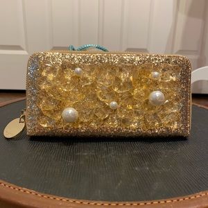 deuce Lux Gold Glitter and Jewel Clutch Wallet